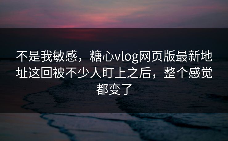 不是我敏感，糖心vlog网页版最新地址这回被不少人盯上之后，整个感觉都变了