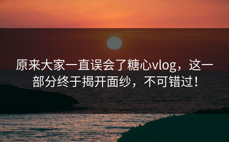 原来大家一直误会了糖心vlog，这一部分终于揭开面纱，不可错过！